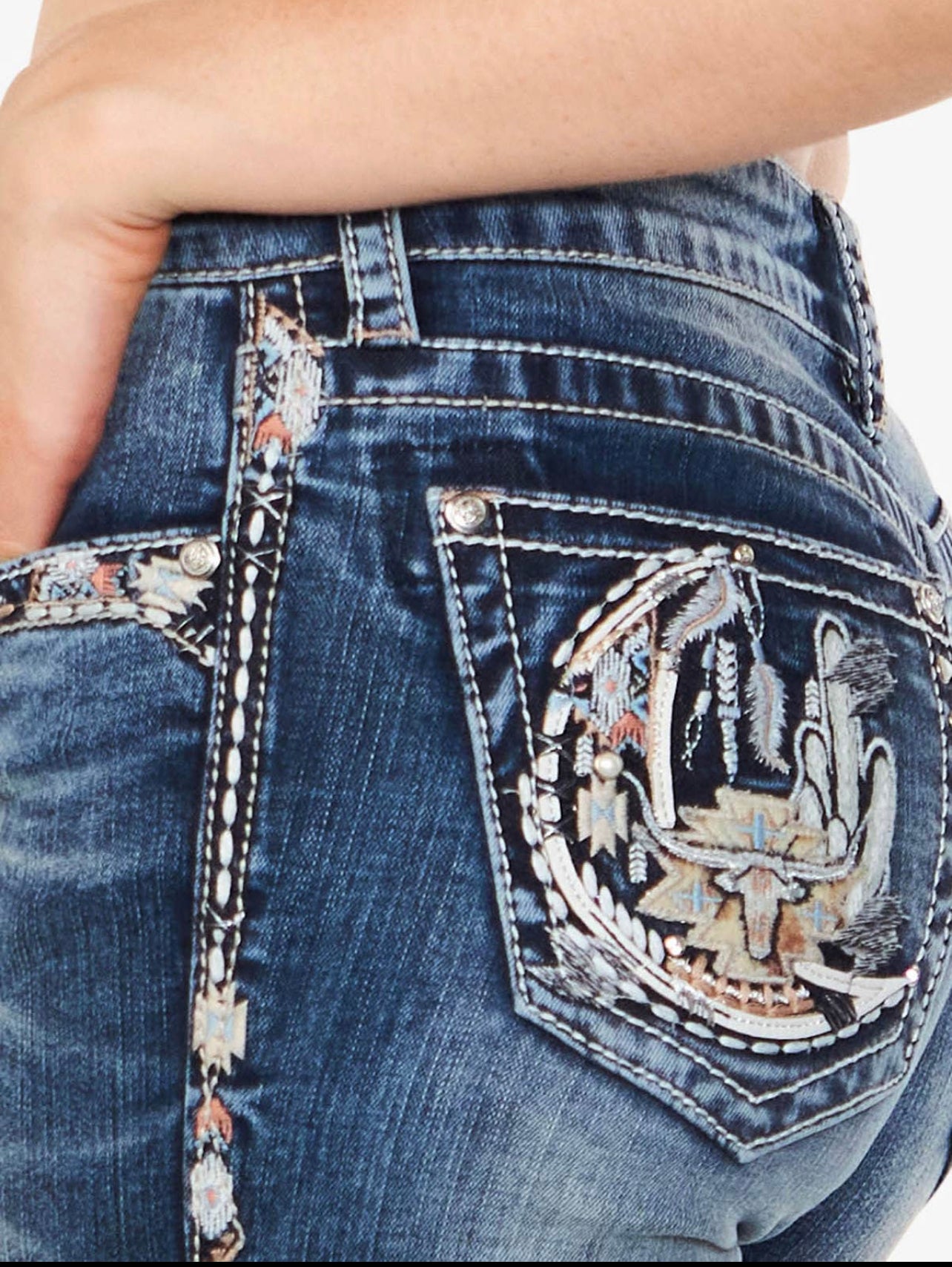 Moon embroidery girl boot cut jeans