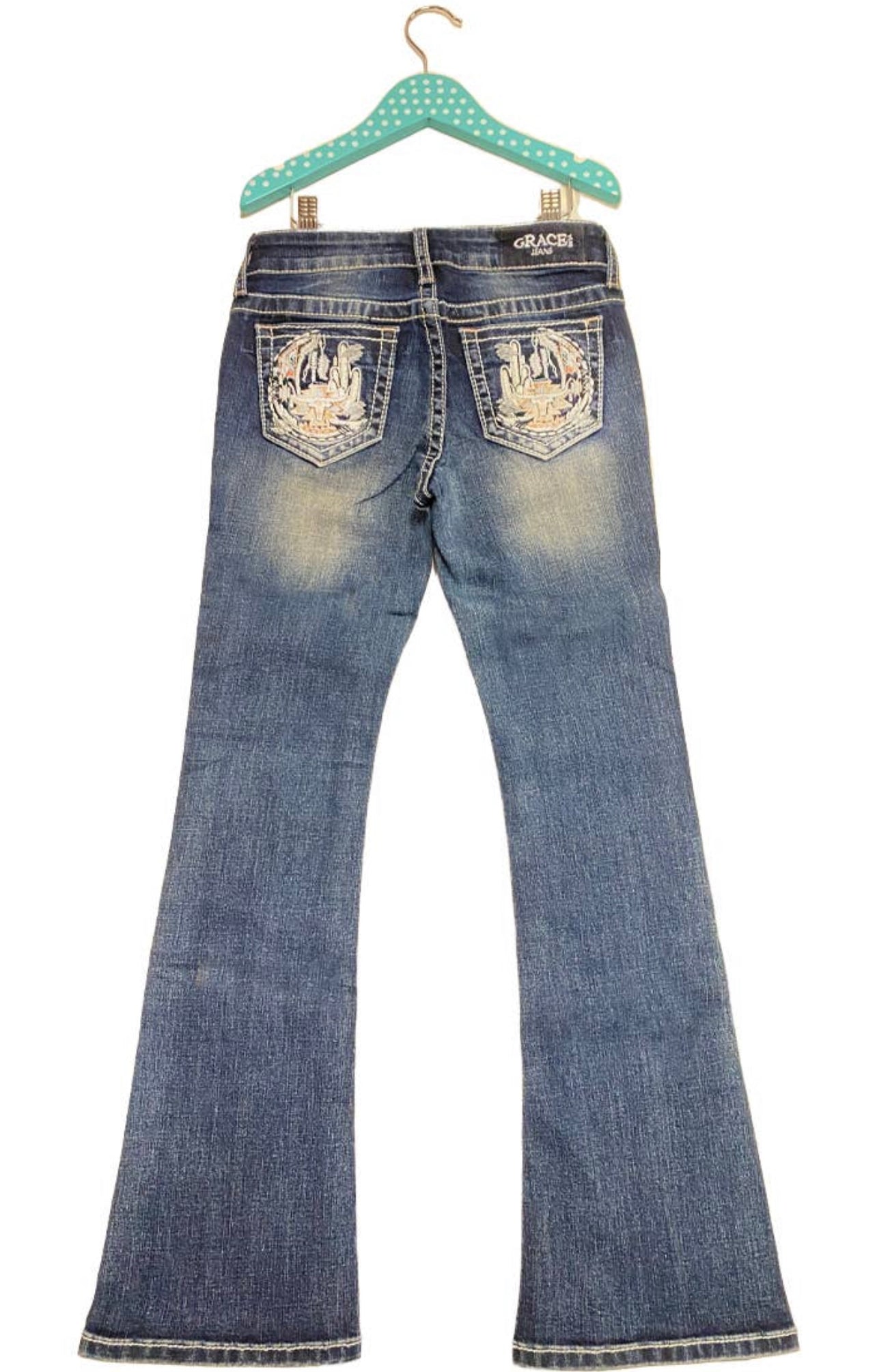 Moon embroidery girl boot cut jeans